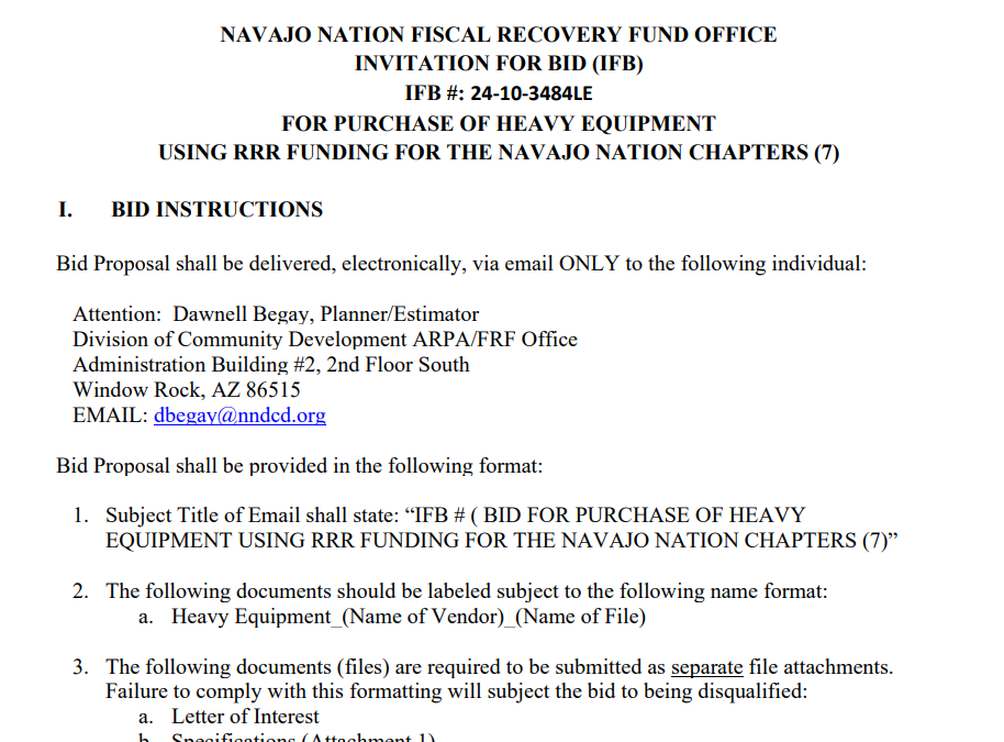 NAVAJO NATION FRF OFFICE Invitation for Bid (IFB)